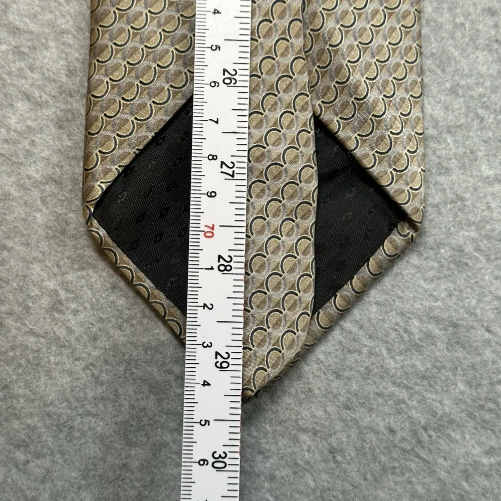 Vintage NEO Bill Blass Silk Tie Taupe Beige Navy Geometric Art Deco USA 58x3.75